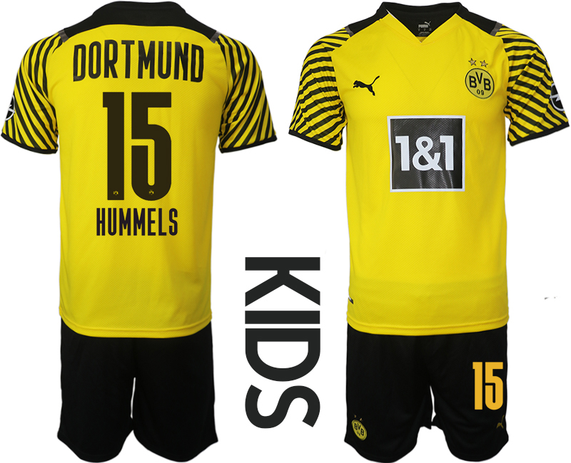 Youth 2021-2022 Club Borussia Dortmund home yellow #15 Soccer Jersey